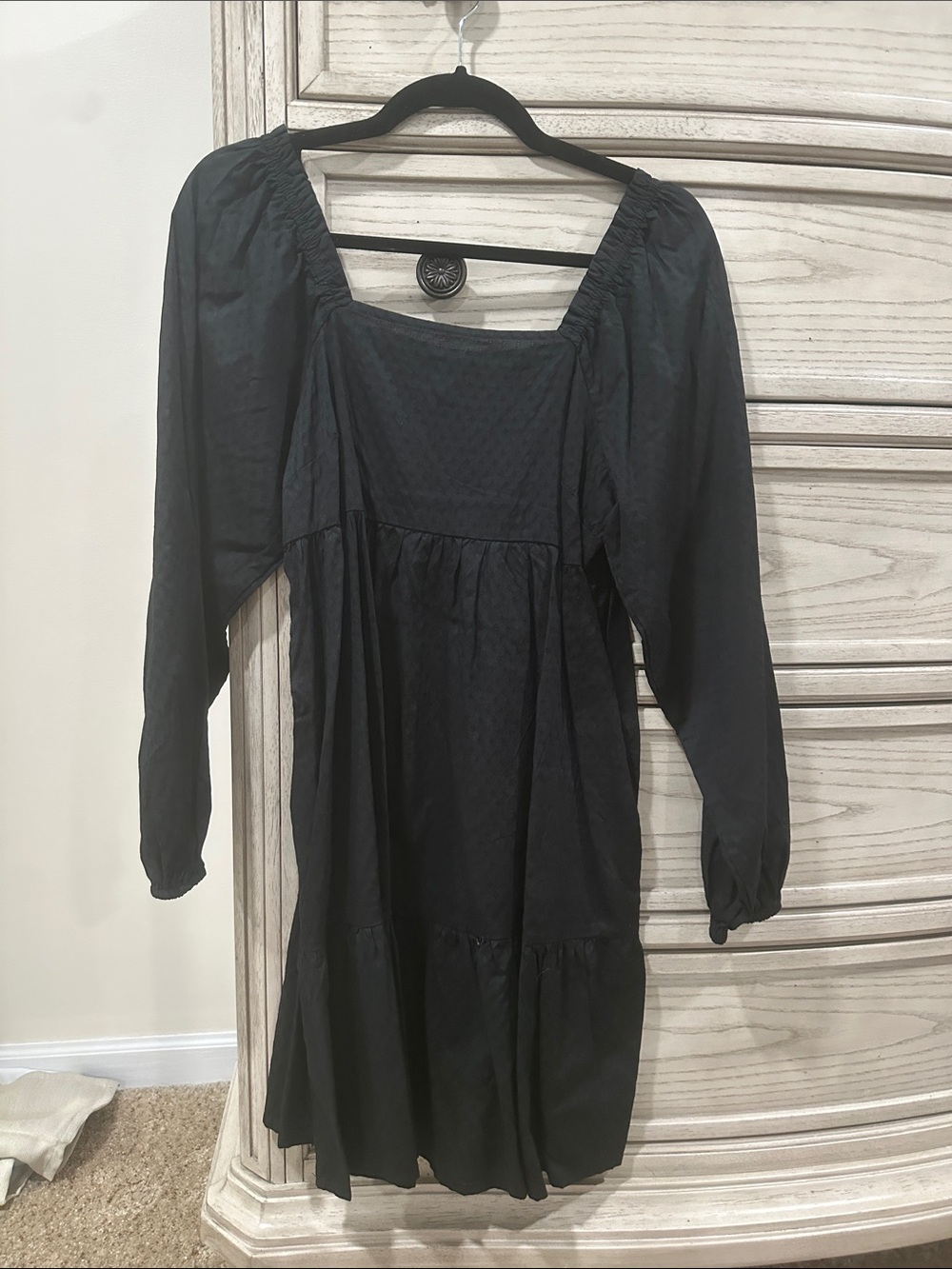 Black Long Sleeve Square Neck Dress
